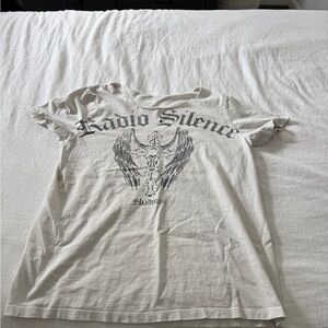 Brand Melville Off the Shoulder Cut Graphic Tee - Light Grey